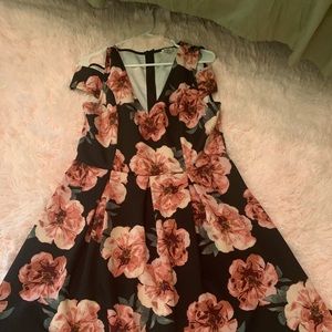 High low pink and black floral dress.